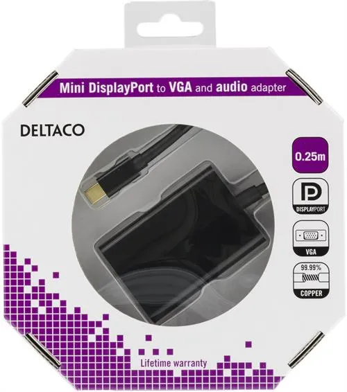 Deltaco  mini DisplayPort &ndash; VGA - adapter, Svart