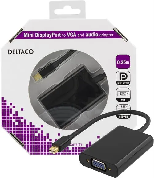 Deltaco  mini DisplayPort &ndash; VGA - adapter, Svart