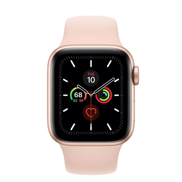 Apple Watch Series 5 GPS, 40 mm kullanv&auml;rinen alumiinikuori ja hietaroosa urheiluranneke