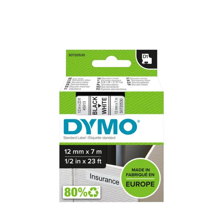 Tape D1 12mmx7m black/white
