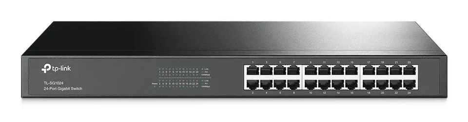 TP-LINK, n&auml;tverksswitch, 24-ports 10/100/1000Mbps, RJ45, metall, 19"