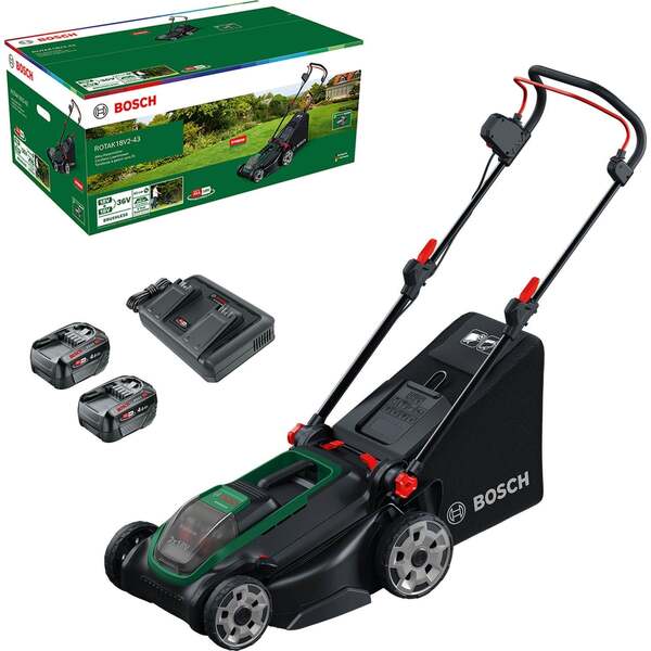 Bosch Rotak 18V2-43 Batteridriven gr&auml;sklippare 36V 4Ah 43 cm 50 l