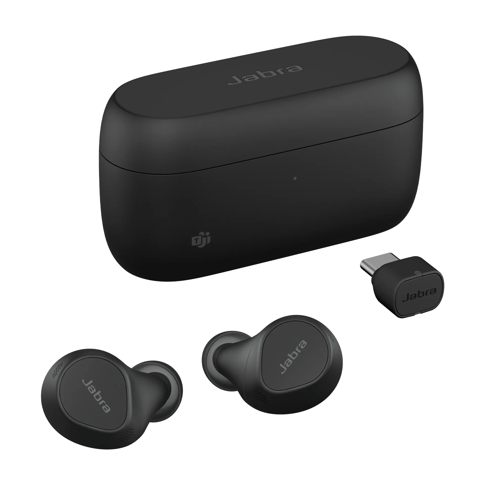 Jabra Evolve2 Buds tr&aring;dl&ouml;sa in-ear h&ouml;rlurar + USB-A/C-adaptrar, svart