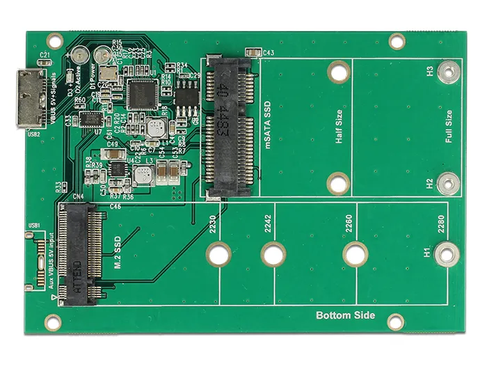 DeLOCK 2,5" kabinett, M.2/mSATA SSD, USB3.1 Gen 2, bl&aring;