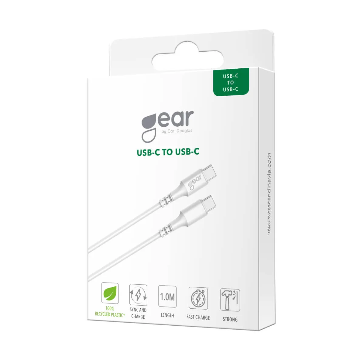 GEAR USB-C 2.0 kabel, 60 W, 1 m, vit