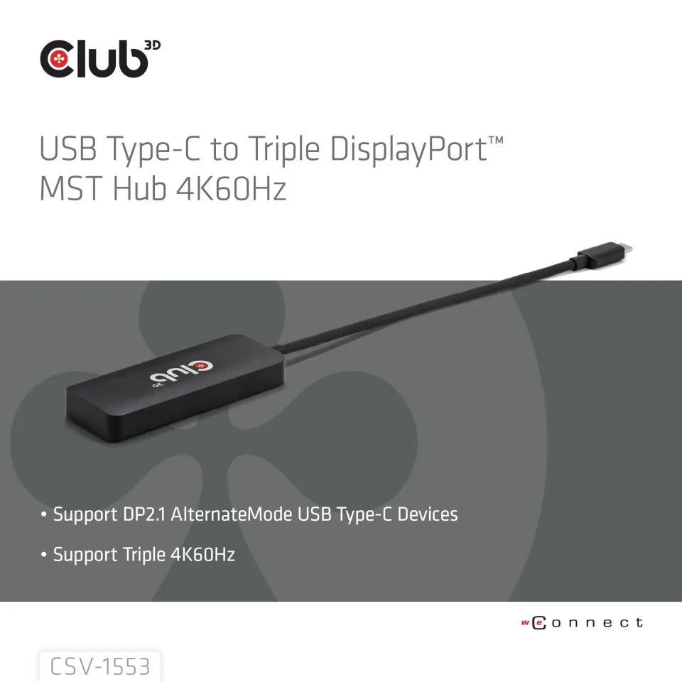 Club 3D USB-C - 3x Displayport 2.1 MST 4K60Hz - adapter, Svart