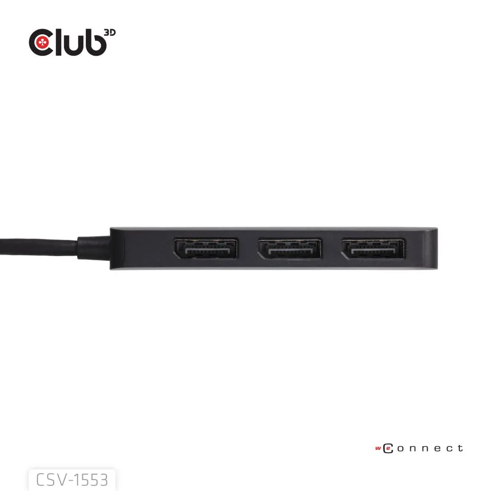 Club 3D USB-C - 3x Displayport 2.1 MST 4K60Hz - adapter, Svart