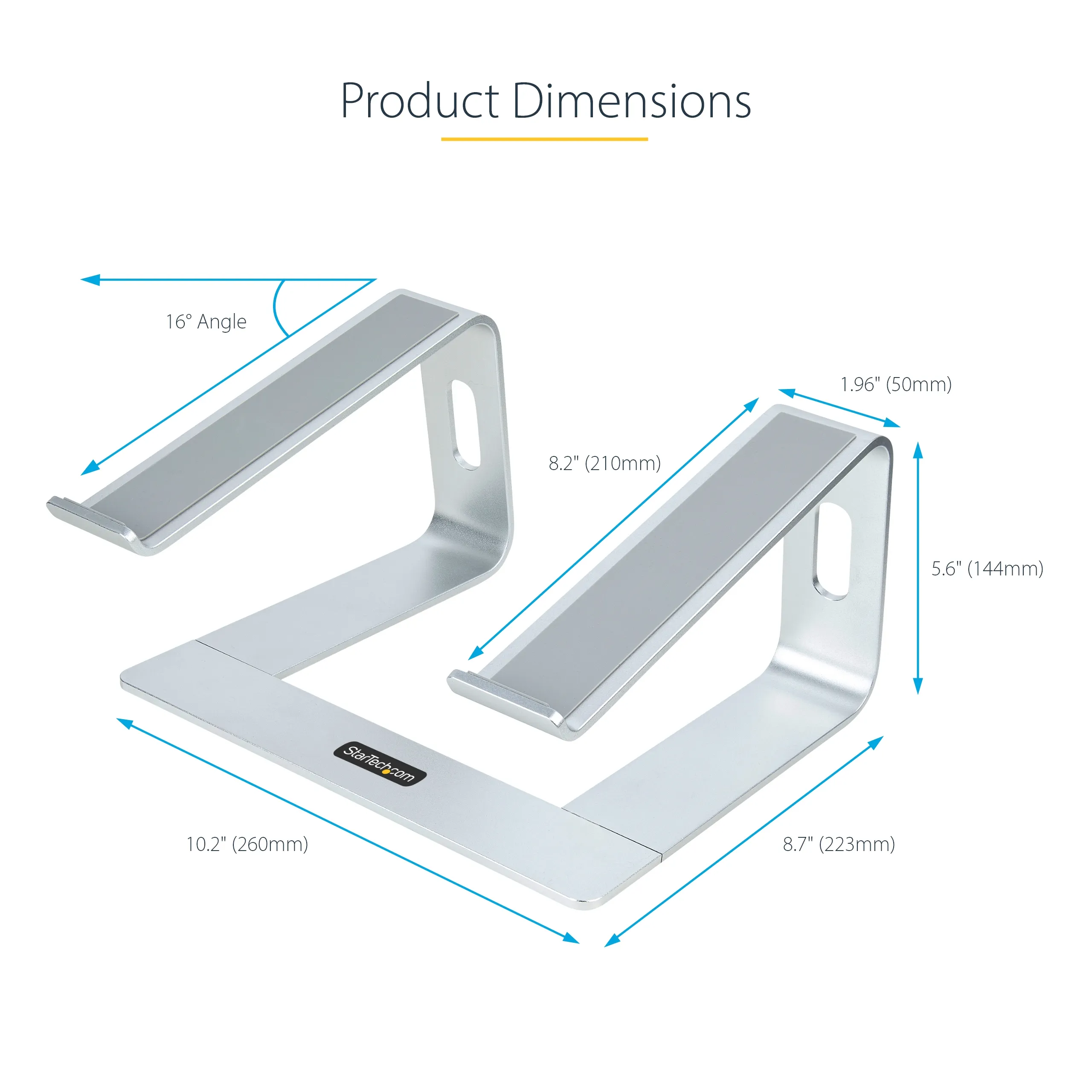 STARTECH.COM Laptop Stand for Desk Supports 5kg/11lb Aluminum/Silver Ergonomic Laptop Riser Portable Laptop Holder Angled Stand