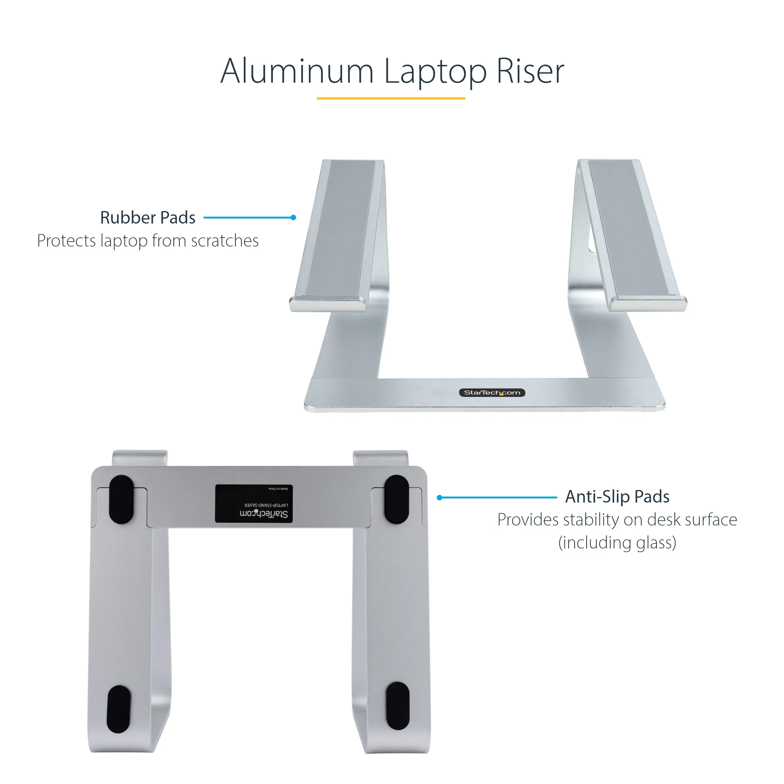 STARTECH.COM Laptop Stand for Desk Supports 5kg/11lb Aluminum/Silver Ergonomic Laptop Riser Portable Laptop Holder Angled Stand