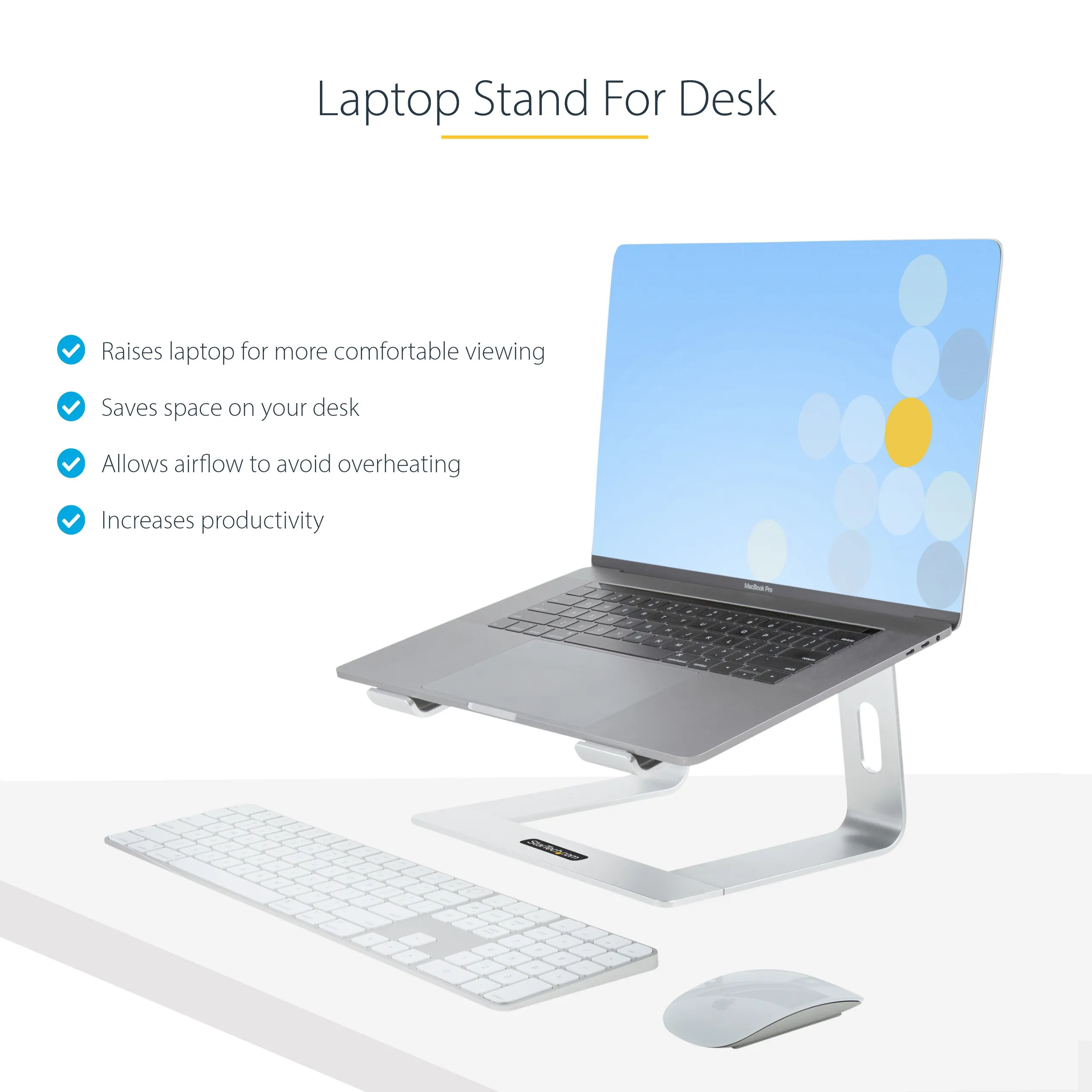 STARTECH.COM Laptop Stand for Desk Supports 5kg/11lb Aluminum/Silver Ergonomic Laptop Riser Portable Laptop Holder Angled Stand