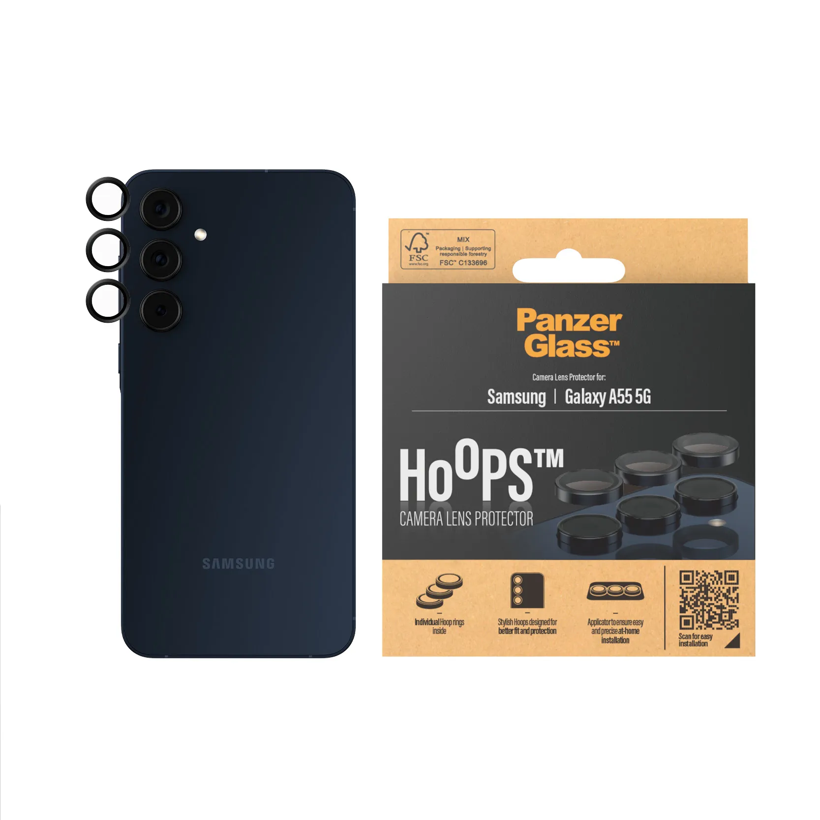 PanzerGlass Hoops Galaxy A55 5G - Camera Lens Protector, Black