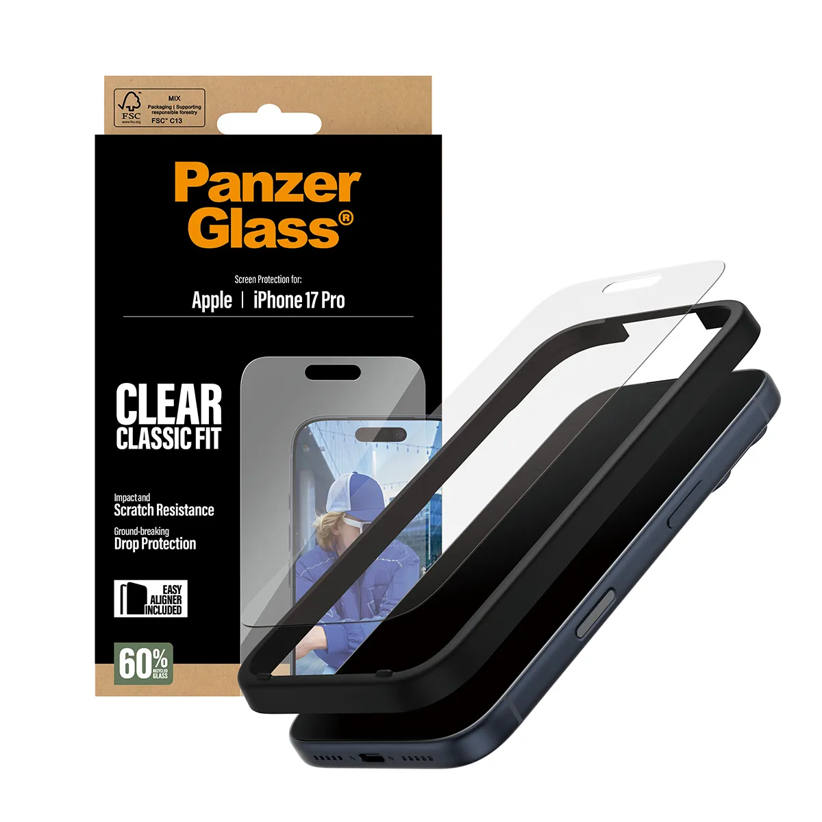 Panzerglass iPhone 17 Pro -n&auml;yt&ouml;nsuoja, Classic Fit Wide