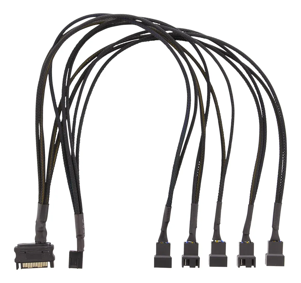 DELTACO splitter för PWM-fläktar, 4-pin till 5x4-pin ho, SATA ström