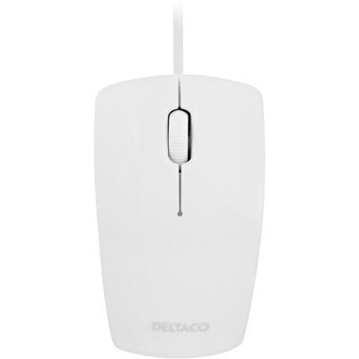 DELTACO optinen minihiiri, 800 DPI, 1,5m, USB, valkoinen