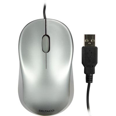 DELTACO optinen hiiri, 1000 DPI, USB, hopea/musta