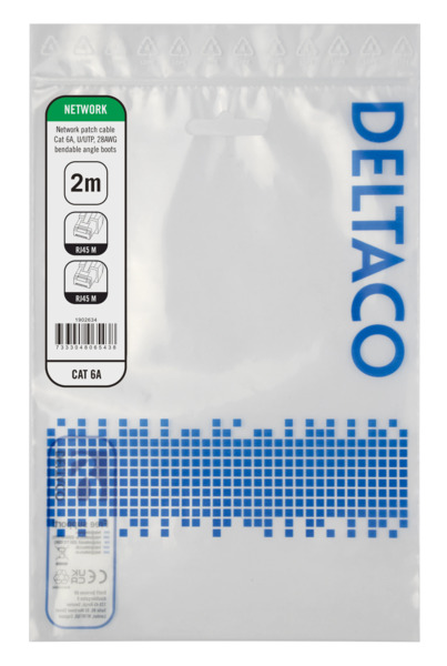 Deltaco Cat6a U/UTP Taivutettava -verkkokaapeli, 2 m, Valkoinen