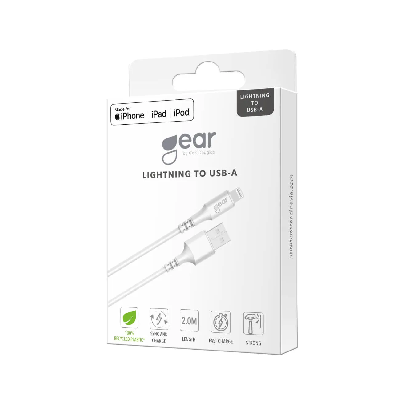 GEAR USB-A to Lightning cable, 2 m, White