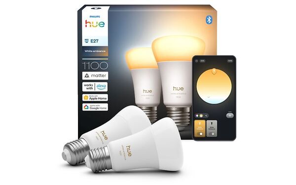 Philips Hue LED smart lamp, White ambiance, E27, 2-pack