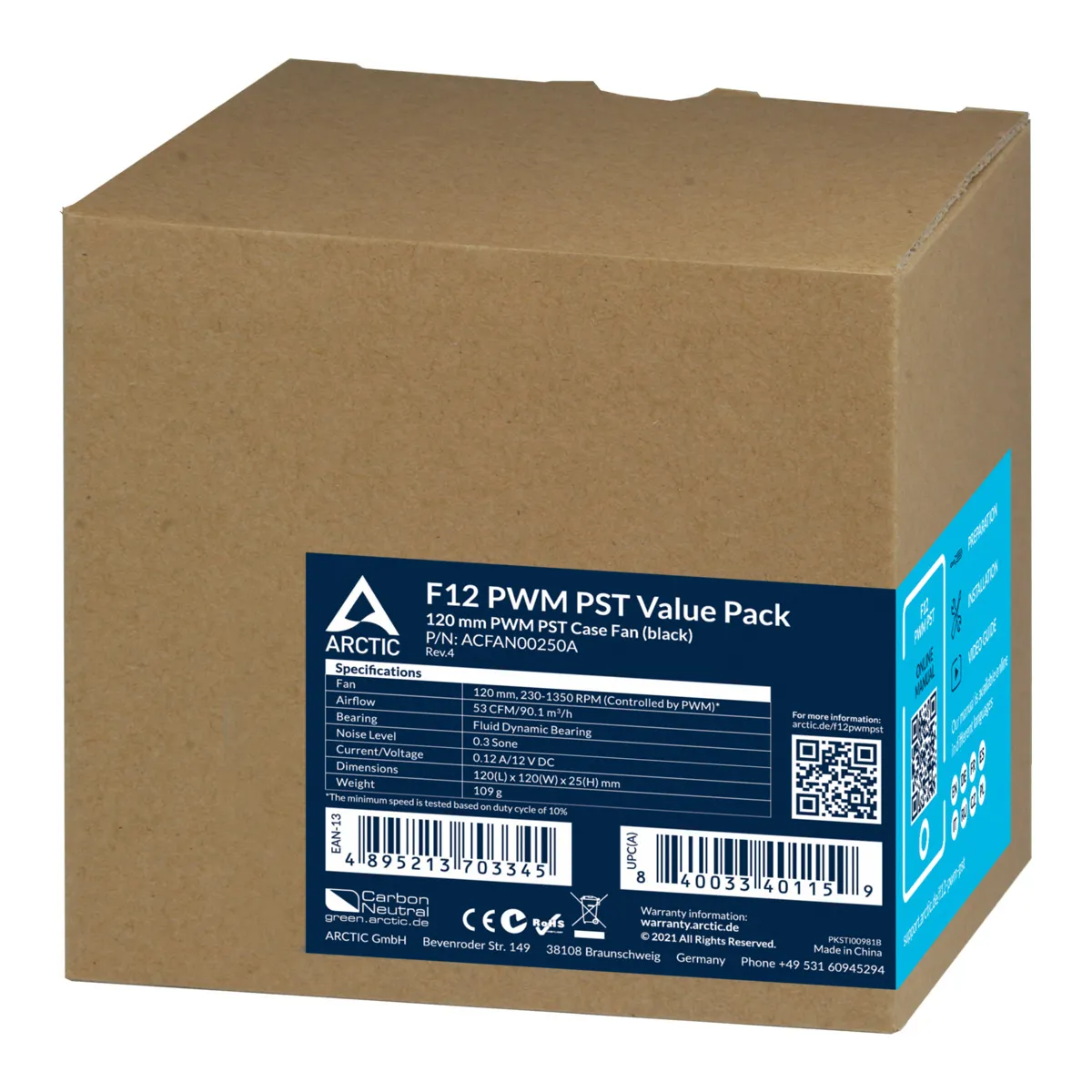 Arctic F12 PST, 120mm, PWM - fan, 5 pack, black
