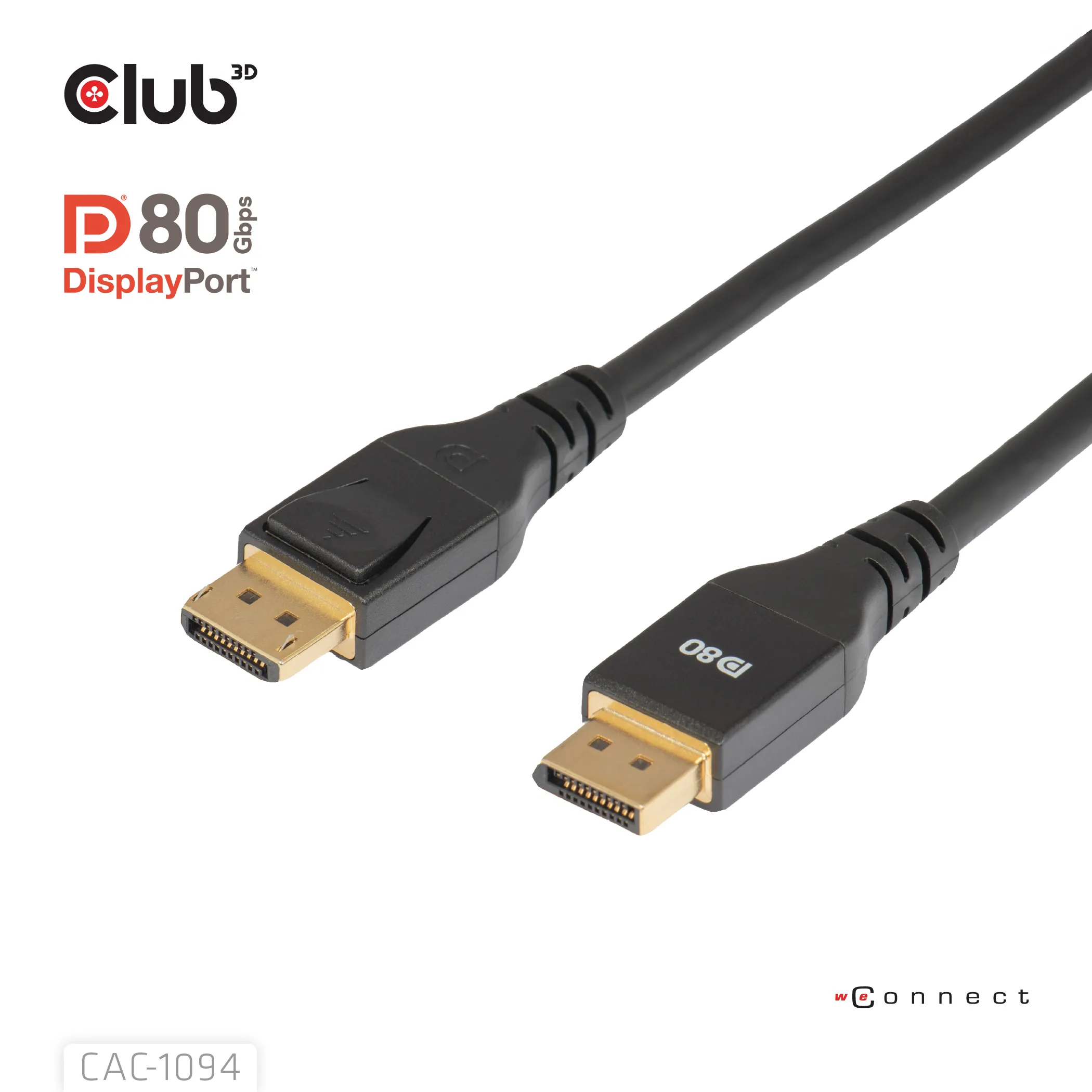Club 3D DisplayPort 2.1 cable, HDR, 240 Hz, Braided, 2 m, Black