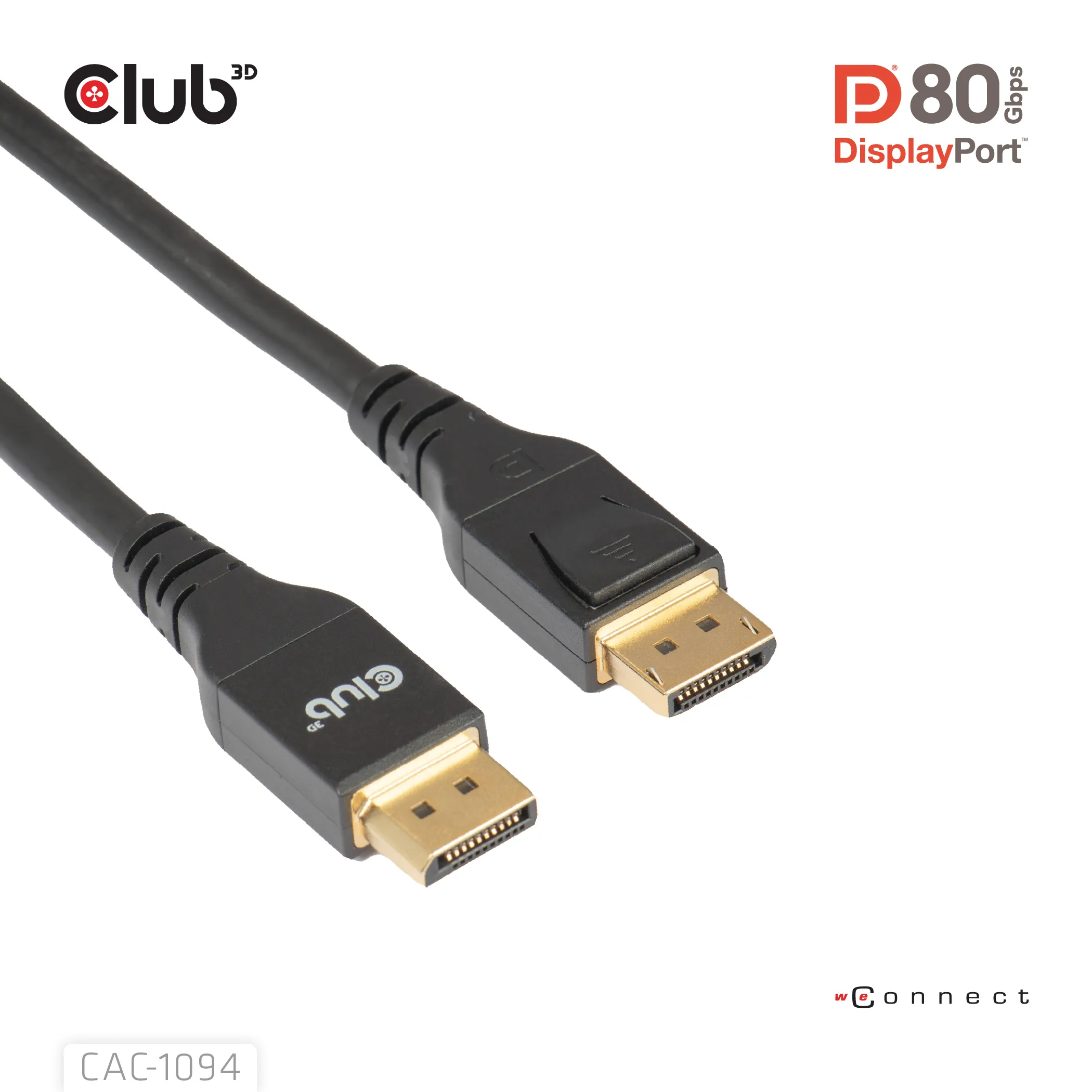 Club 3D DisplayPort 2.1 cable, HDR, 240 Hz, Braided, 2 m, Black