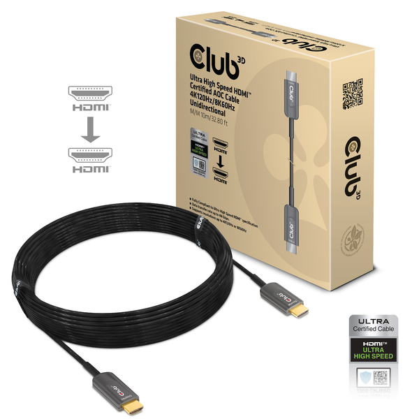 Club 3D CAC-1376 Ultra High Speed HDMI Active Optical cable, 8K, 10 m, Black