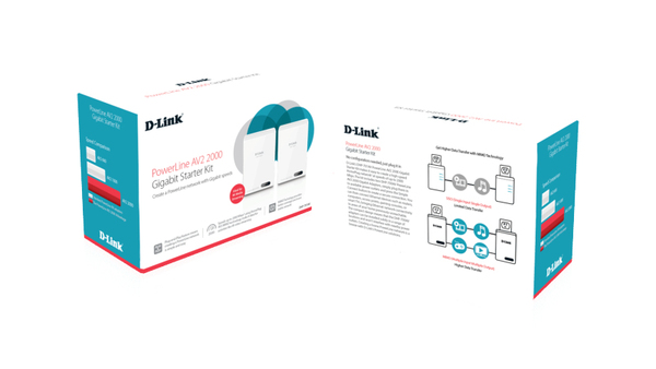 D-Link PowerLine AV2, startkit med 2 adaptrar, 1900Mbps, 1xRJ45, vit