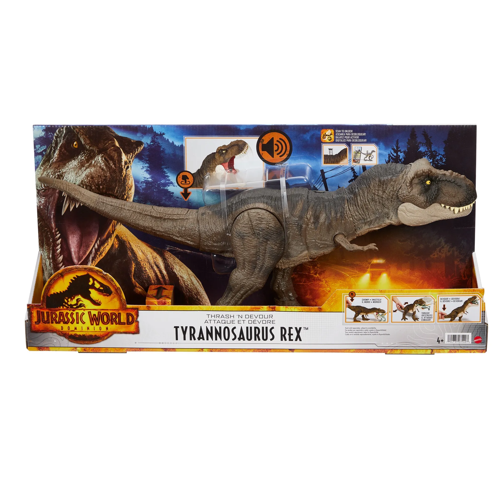 Mattel Jurassic World Thrash n devour Tyrannosaurus Rex, play figure