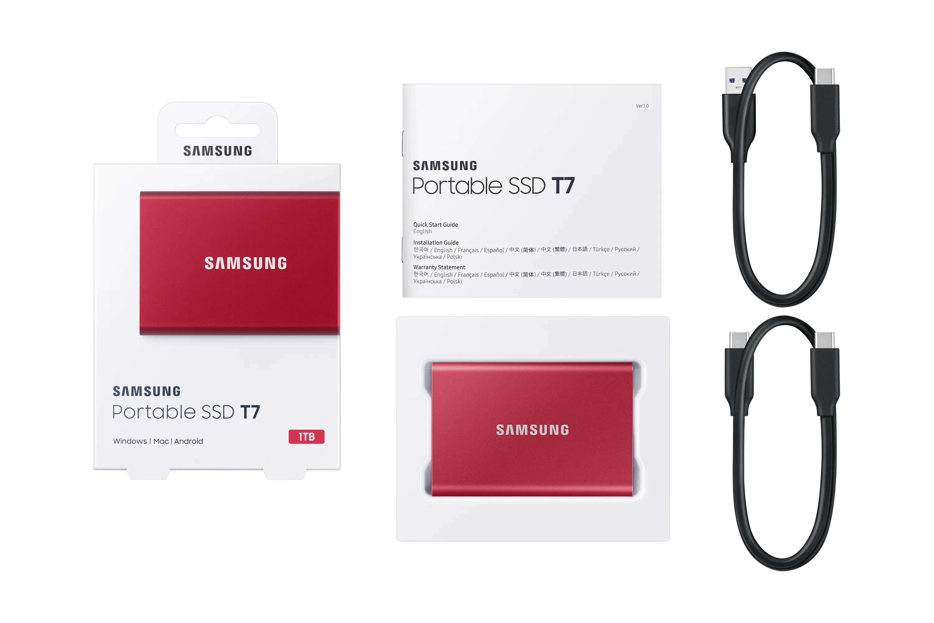 (Fyndh&ouml;rnan) Samsung T7 1 TB USB-C - extern SSD, R&ouml;d