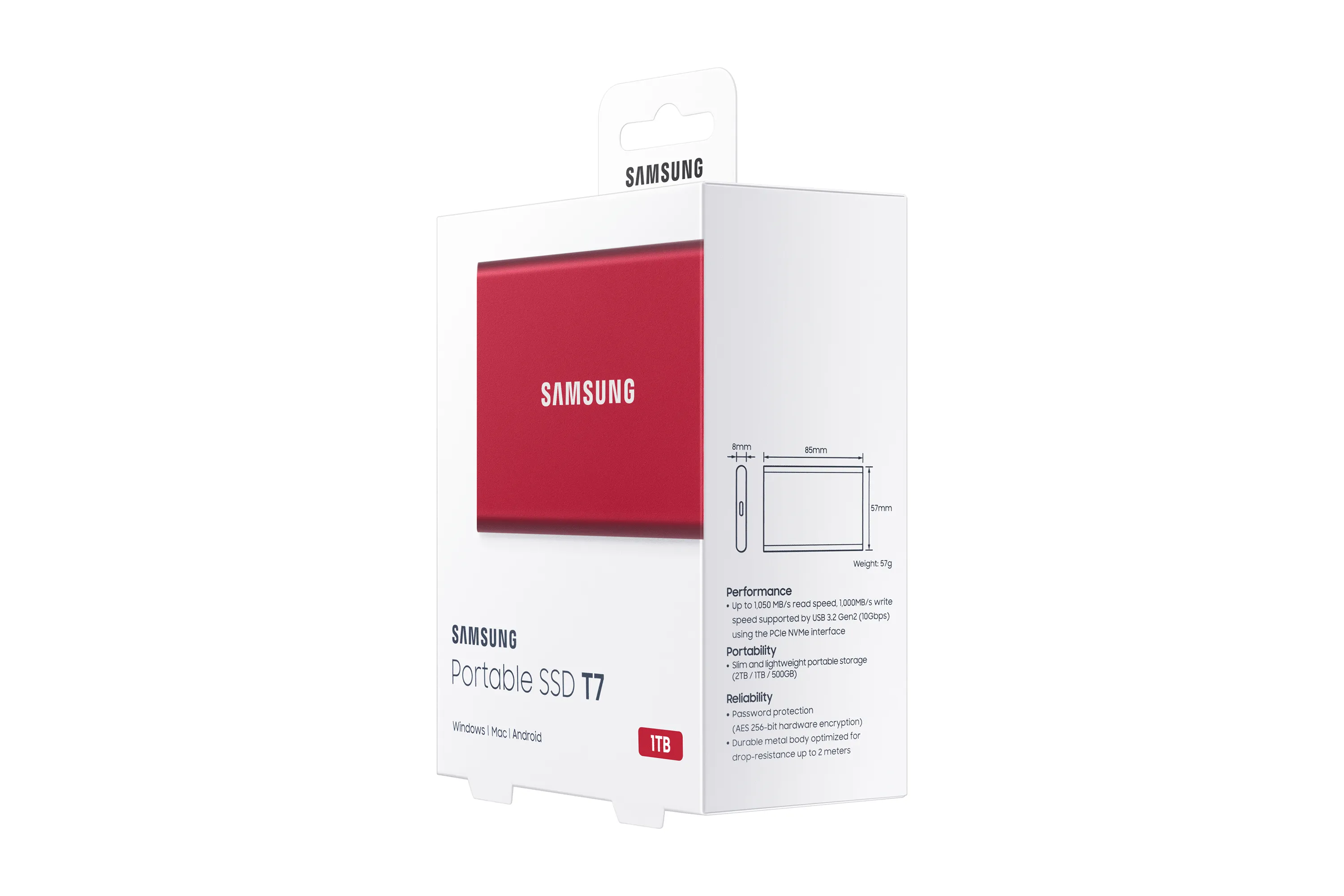(Fyndh&ouml;rnan) Samsung T7 1 TB USB-C - extern SSD, R&ouml;d