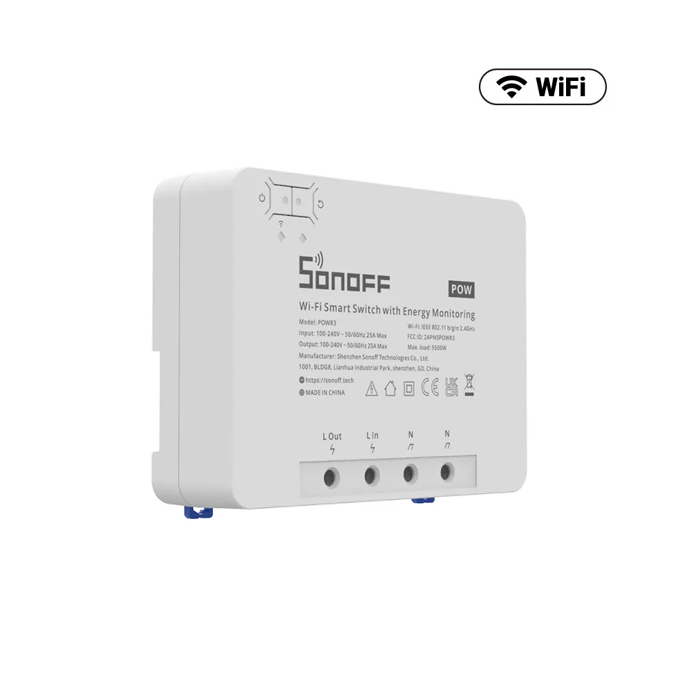 SONOFF POWR3 25A 5500W - Wi-Fi smart switch with power monitoring, White