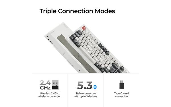 Keychron Q5 Ultra 96% 8K -langaton mekaaninen pelin&auml;pp&auml;imist&ouml;, Silk POM Red, valkoinen