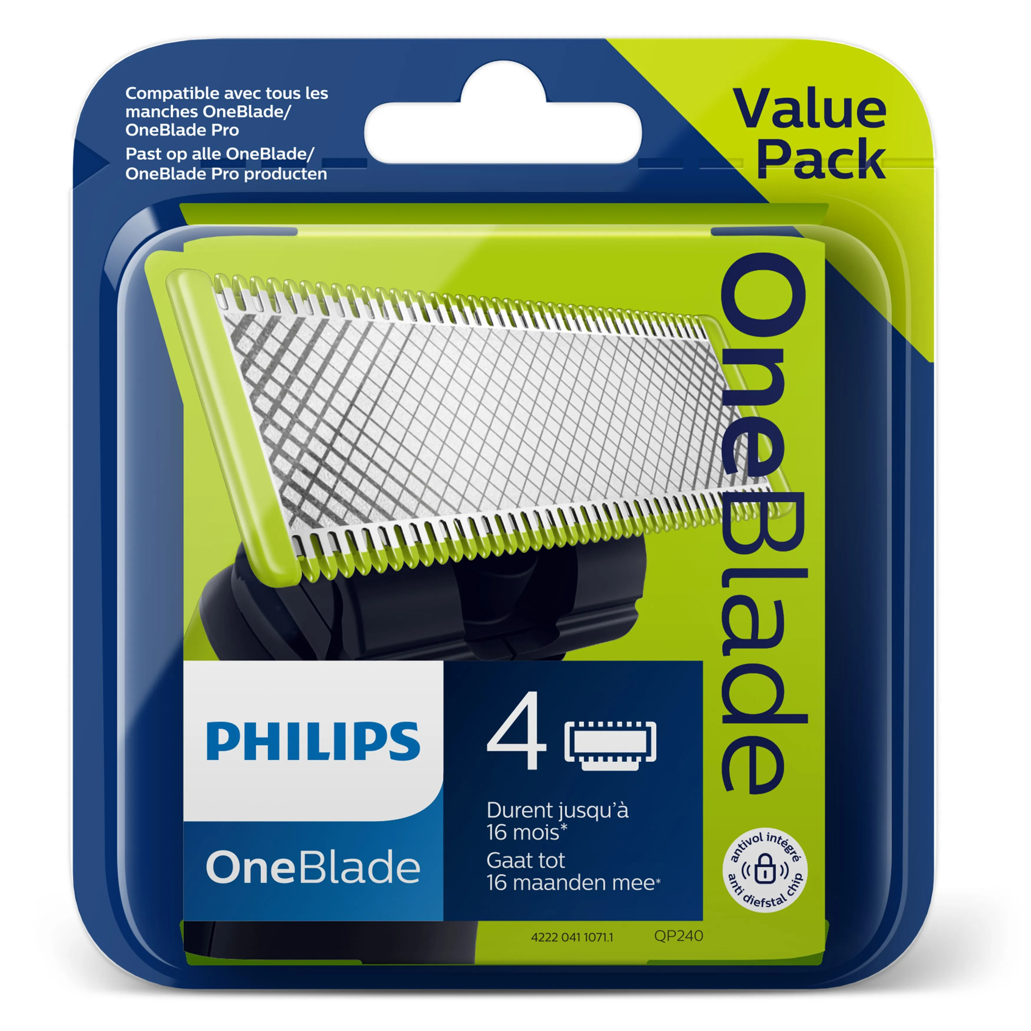 Philips OneBlade QP240/50 (4-pack) - replacement blades, Silver