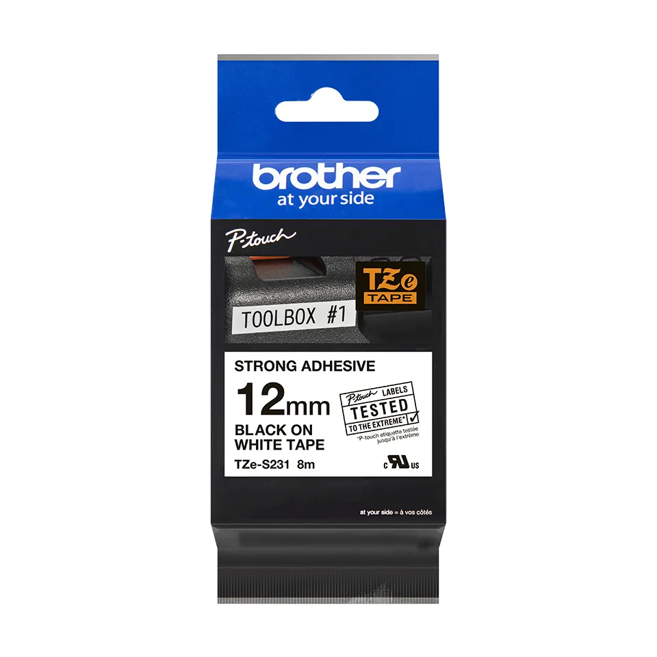 BROTHER TZES231 special tape 12mm 8m white black extra-strong adhesive for lettering instrument