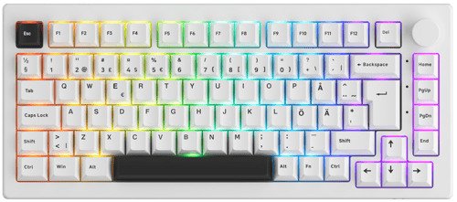 AKKOGEAR 5075B Plus-S tr&aring;dl&ouml;st mekaniskt speltangentbord, Lavender Purple Pro, svart och vit