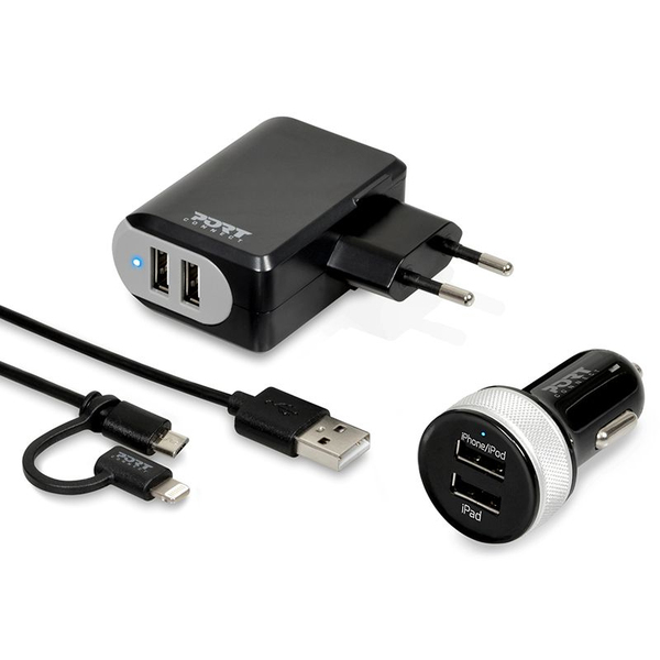 Port Design WALL + CAR CHARGER 2X USB + 2IN1
