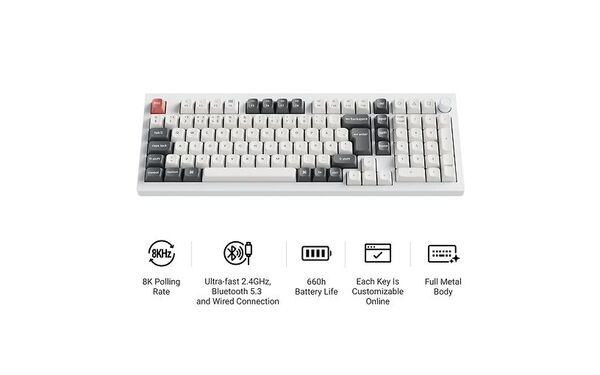 Keychron Q5 Ultra 96% 8K Wireless Mechanical Gaming Keyboard, Silk POM Red, White