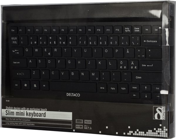 DELTACO tunt minitangentbord, USB, svart