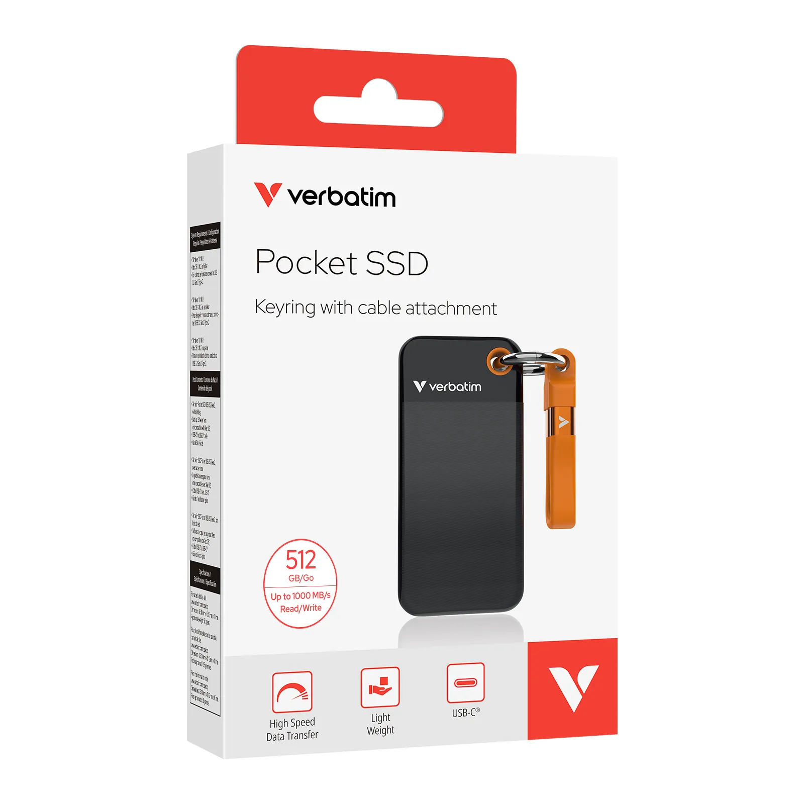 Verbatim Pocket SSD 512 Gt USB 3.2 Gen 2 (USB-C) -ulkoinen SSD, kannettava, musta/oranssi