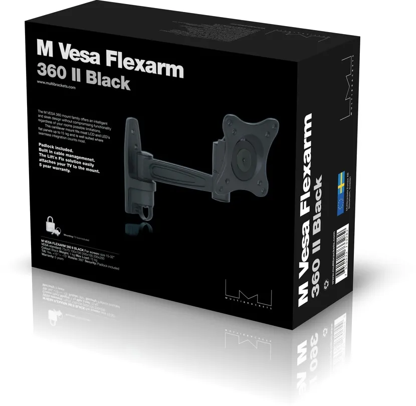 Multibrackets M VESA Flexarm 360 II - Wall mount tuotteelle LCD nestekiden&auml;ytt&ouml; / plasma TV - musta -n&auml;yt&ouml;n koko: 15"-40"