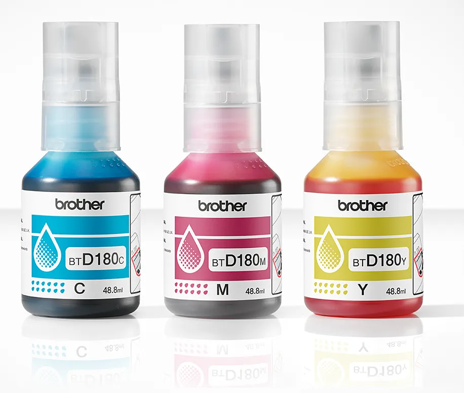 Brother BTD180CLVAL ink bottle kit, Cyan, Magenta, Yellow, 3 pcs