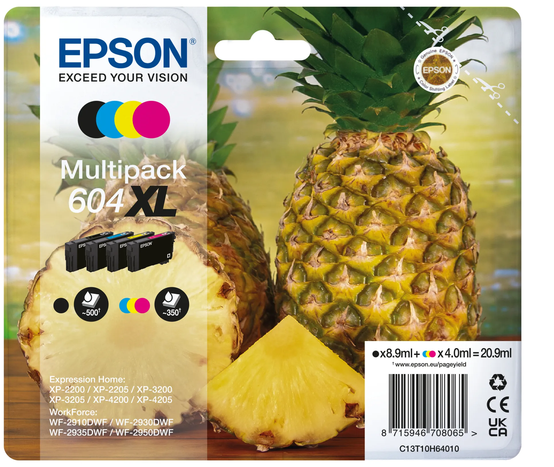 Epson 604XL ink cartridge kit, Black, Cyan, Magenta, Yellow, 4 pcs