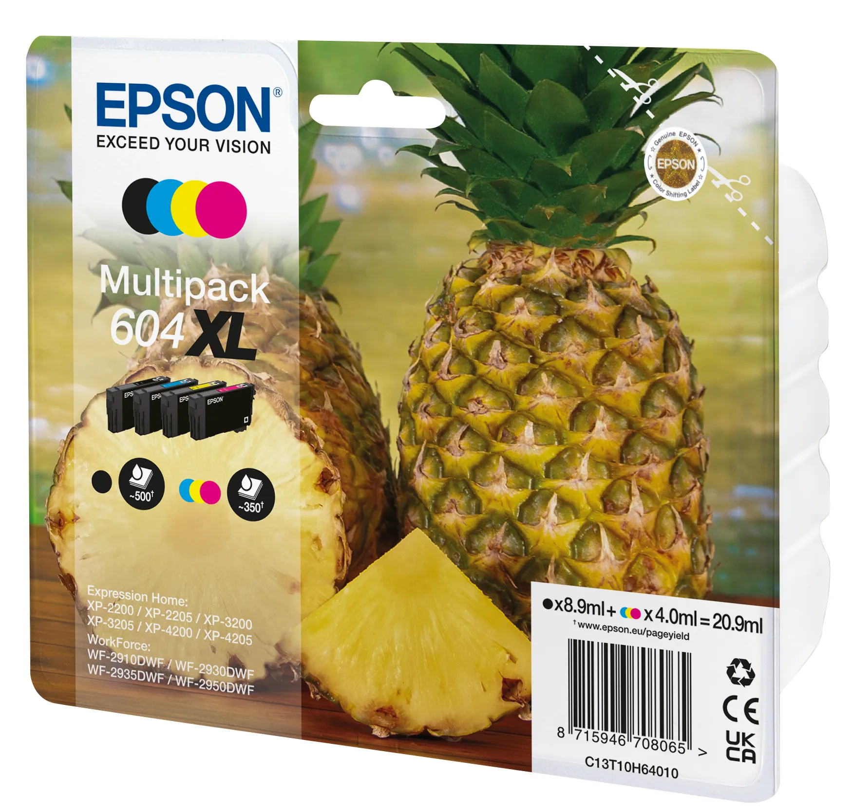 Epson 604XL ink cartridge kit, Black, Cyan, Magenta, Yellow, 4 pcs