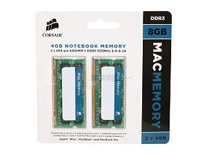 Corsair Mac Memory SO-DIMM 8GB (2 x 4GB) DDR3 1333 MHz, CL9 Memory, Green
