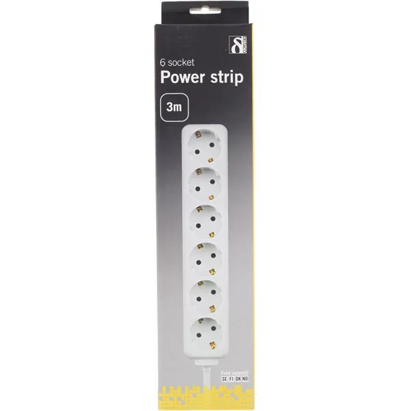 Deltaco GT-127 6 outlets Power Strip, 3 m, White
