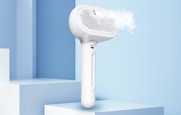 ROJECO RZS-01 Rechargeable Steam Grooming Brush for Cats and Small to Medium-Sized Dogs, White
