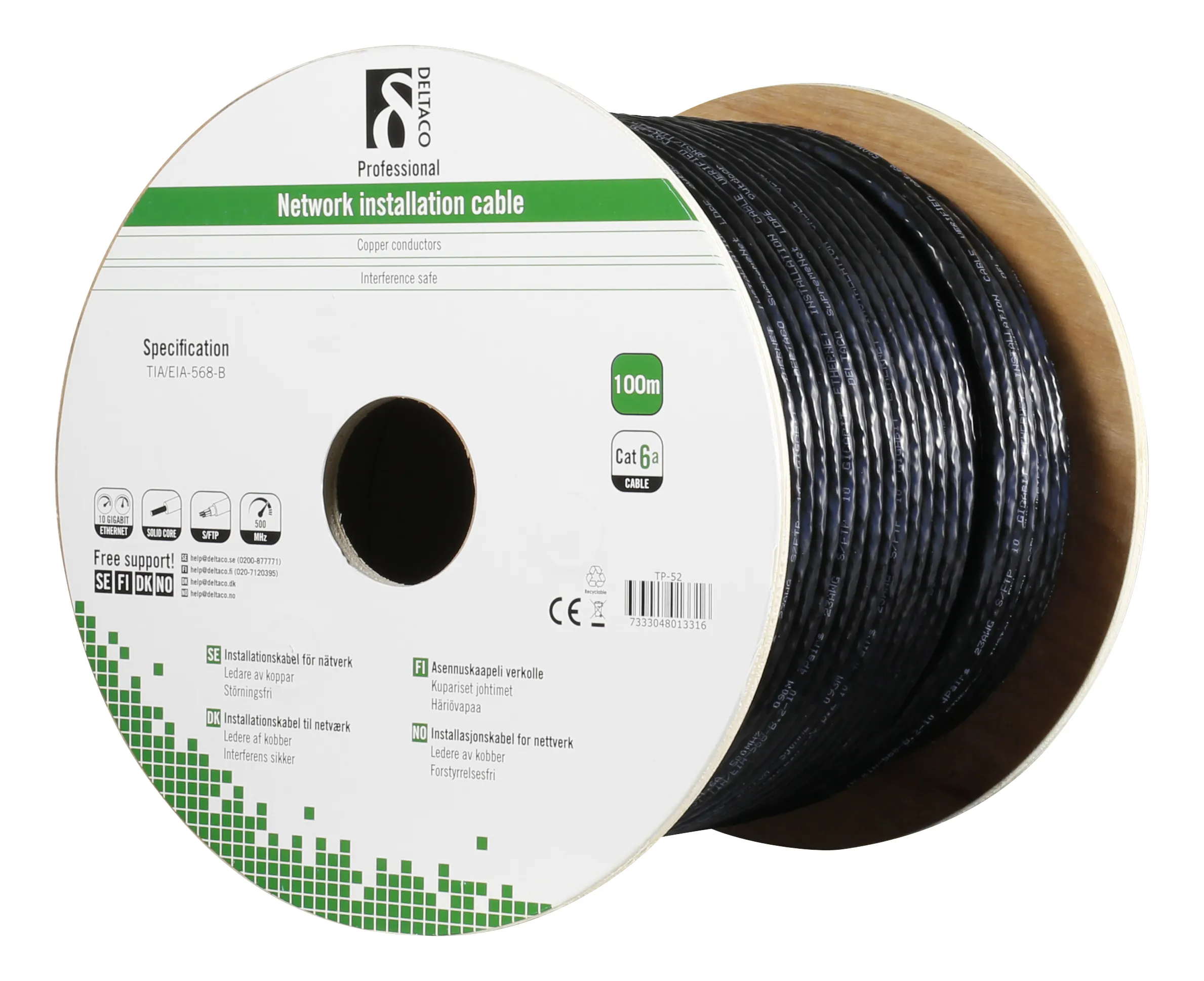 Deltaco Cat6a S/FTP - network installation cable, 100 m, Black