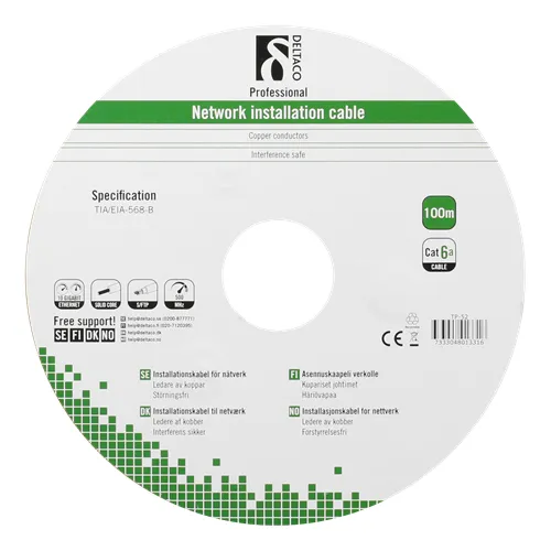 Deltaco Cat6a S/FTP - network installation cable, 100 m, Black