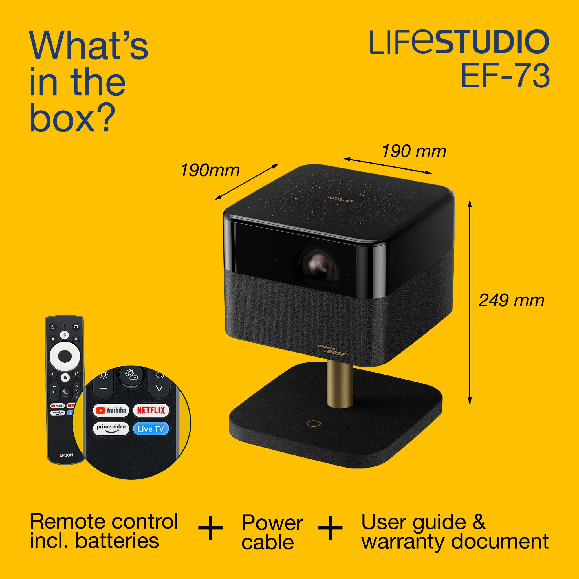 Epson LifeStudio Flex EF-73 Google TV 3LCD 4K UHD 1000 ANSI lm Portable LED Projector, Black