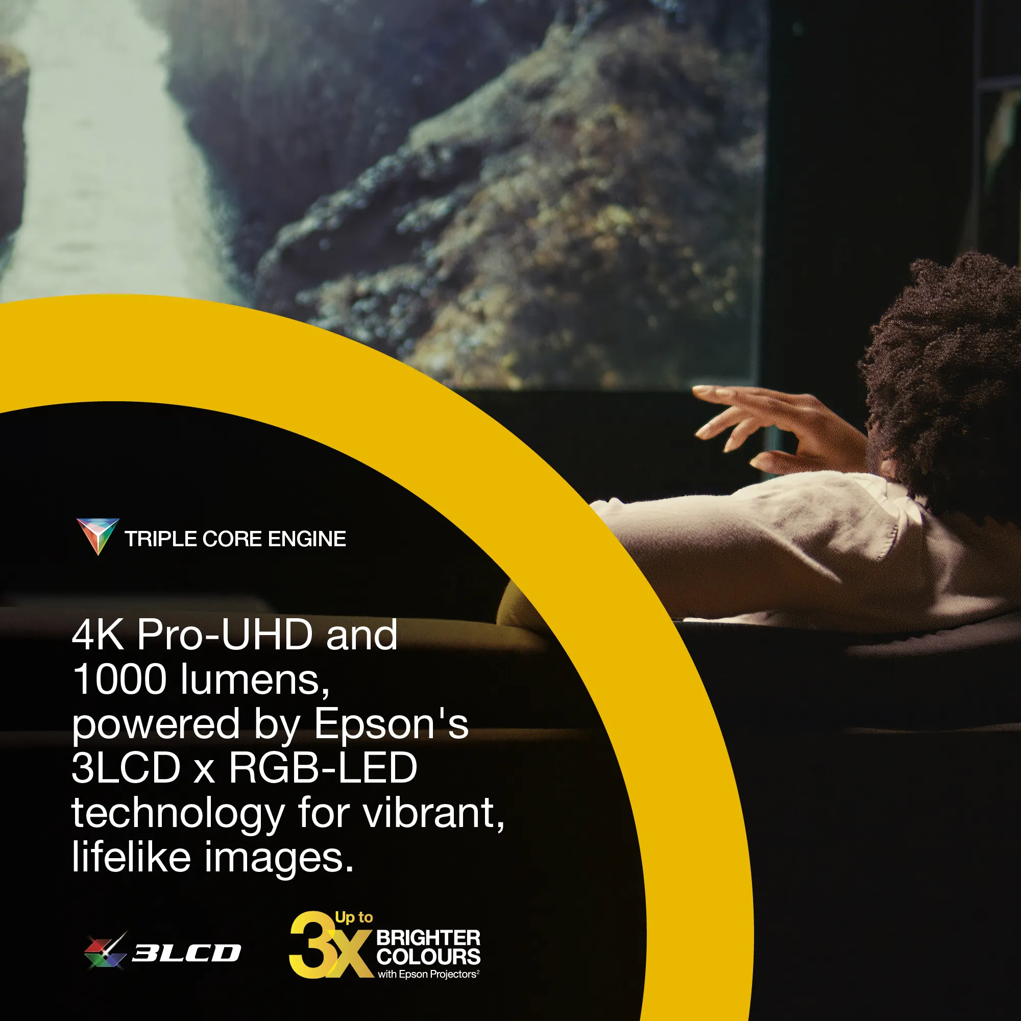 Epson LifeStudio Flex EF-73 Google TV 3LCD 4K UHD 1000 ANSI lm Portable LED Projector, Black